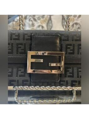 FENDI Zucchino Monogram Canvas Long Bi-Fold Wallet, Black, Vintage